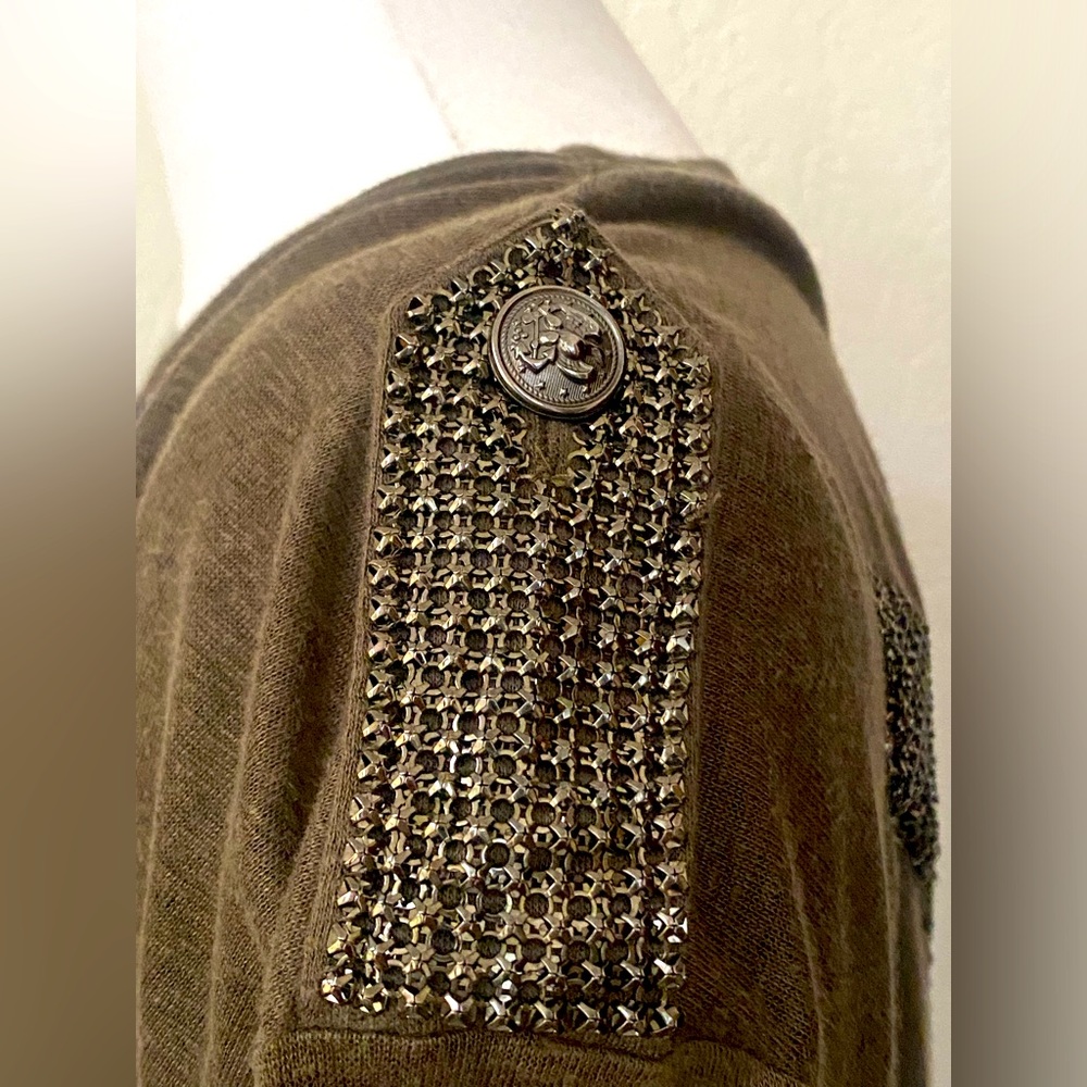 Military Pierre Balmain Olive green T-shirt w/ Chain mail & Shoulder pads - Picture 4 of 5